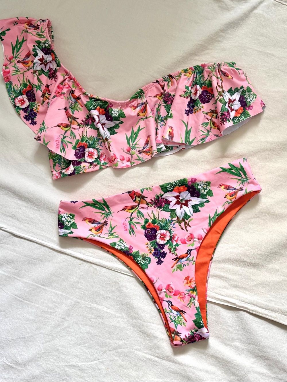 Pink Floral Ruffle Bikini Set